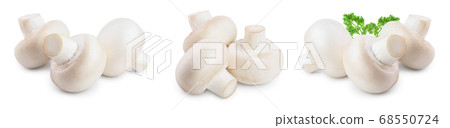 Fresh mushrooms champignon isolated on white background with clipping path and full depth of field. Set or collection 68550724