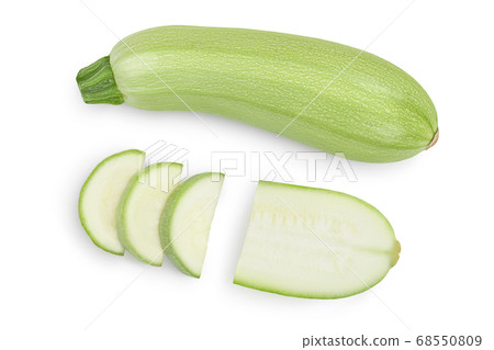 zucchini or marrow isolated on white background with clipping path. Top view. Flat lay 68550809