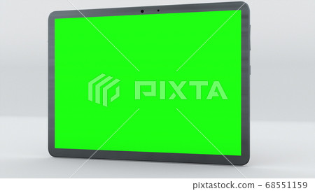 Demonstration of a tablet with green screen, computer generated. Touchscreen device, 3d rendering. Computer generated modern background. 68551159