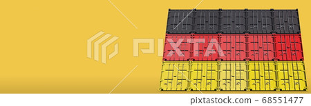 Cargo containers compose the flag of Germany on yellow background, 3D rendering 68551477