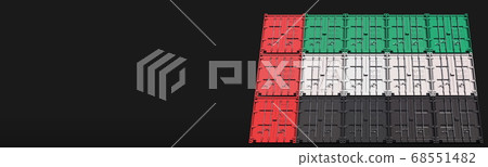 Containers compose the flag of the UAE on black background, 3D rendering Containers compose the flag of the UAE on black background, 3D rendering 68551482