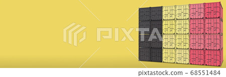 Cargo containers compose the flag of Belgium on yellow background, 3D rendering Cargo containers compose the flag of Belgium on yellow background, 3D rendering 68551484