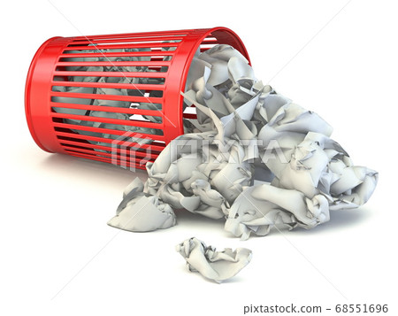 Trash bin full of crumpled paper 3D Trash bin full of crumpled paper 3D 68551696