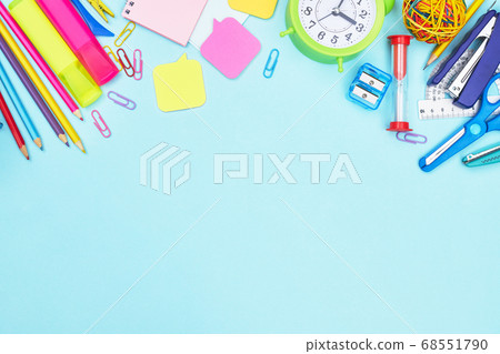 back to school stationery on blue background school, university, copy space one back to school stationery on blue background school, university, copy space one 68551790