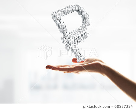 Business concept and financial metaphor presented by russian rouble in palm. Mixed media Business concept and financial metaphor presented by russian rouble in palm. Mixed media 68557354