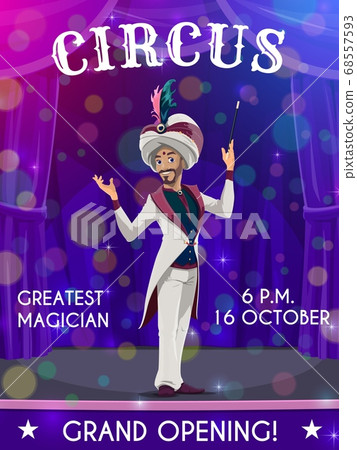 Circus flyer with performer vector magician show 68557593