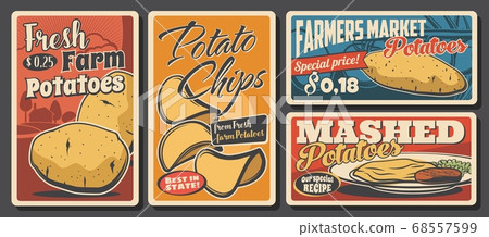 Potato meals and food retro vector posters set Potato meals and food retro vector posters set 68557599