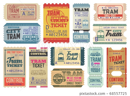 Vintage tram tickets isolated vector templates set Vintage tram tickets isolated vector templates set 68557725