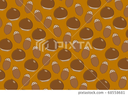 Horizontal hand-drawn background with chestnuts and acorns 68558681