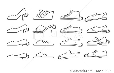 Line icon set of various broken shoes 68559492