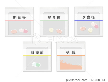 一包藥品的圖像插圖 早上 白天 晚上 睡前 便衣的五種類型 插圖素材 圖庫