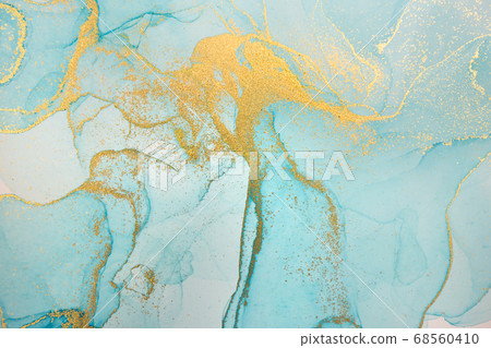 Alcohol ink blue and gold abstract background. Ocean style watercolor texture. Alcohol ink blue and gold abstract background. Ocean style watercolor texture. 68560410