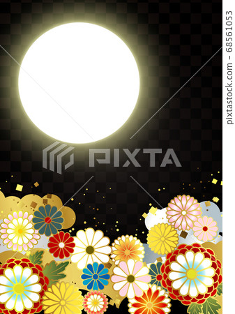 日本圖案背景垂直與滿月和花紋的圖案和花朵 68561053