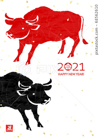 新年賀卡2021牛年紅黑牛 新年賀卡2021牛年紅黑牛 68562610