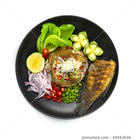 Spicy Rice Salad with Deep fried Gourami Fish Spicy Rice Salad with Deep fried Gourami Fish 68562636