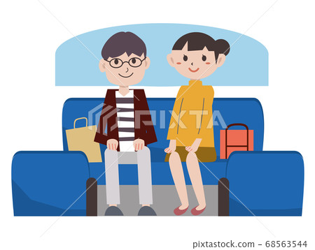Men and women sitting in the back seat of the bus 68563544