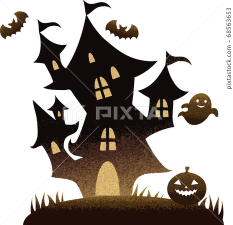 萬聖節秋天幽靈大廈剪影水彩插圖素材 68563653