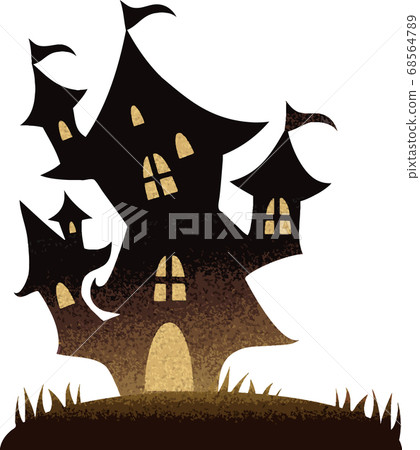 Halloween autumn ghost mansion silhouette watercolor illustration material 68564789