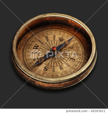 Vintage brass compass isolated on black background 3d Vintage brass compass isolated on black background 3d 68565621