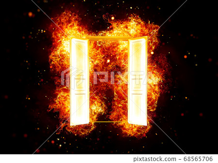 抽象門包裹在燃燒的火焰 抽象門包裹在燃燒的火焰 68565706