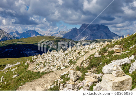 View from the three peaks of Lavaredo in the View from the three peaks of Lavaredo in the 68566086