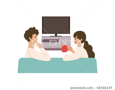 Illustration of men and women chatting while watching TV Illustration of men and women chatting while watching TV 68566197