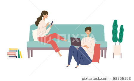 Illustration of men and women who use a smartphone to connect to the internet Illustration of men and women who use a smartphone to connect to the internet 68566198