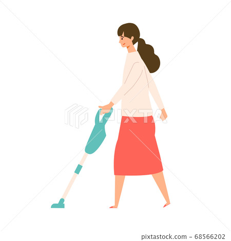 Illustration of a woman vacuuming - Stock Illustration [68566202] - PIXTA