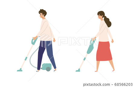 Illustration of men and women vacuuming 68566203