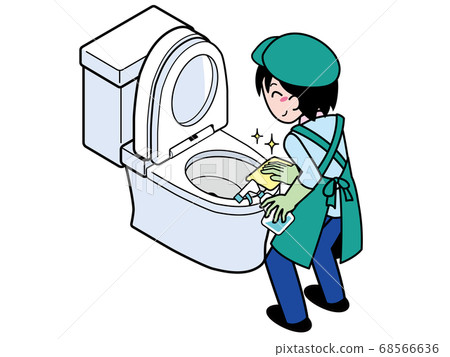 清洗馬桶的商人的年輕人發光與刷子 68566636