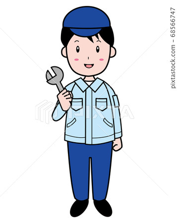 帶扳手（全身）的工作服中的男職工 68566747