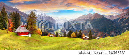 Scenic autumn view of picturesque alpine Wengen Scenic autumn view of picturesque alpine Wengen 68567581