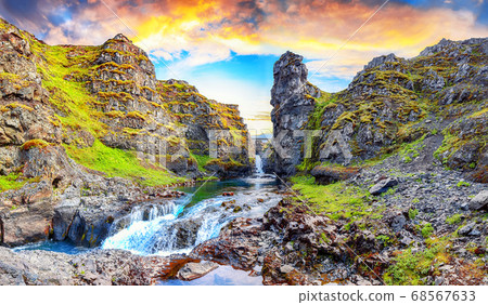 Spectacular view of  Kolugljufur canyon and Spectacular view of  Kolugljufur canyon and 68567633