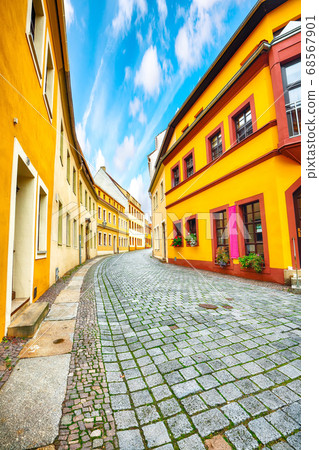 Awesome autumn view of of Torgau town on the banks 68567901