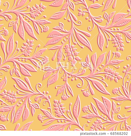 Floral seamless pattern with leaves and berries. Hand drawn and digitized. Floral seamless pattern with leaves and berries. Hand drawn and digitized. 68568202
