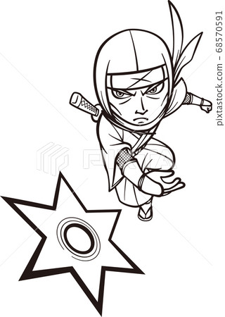 Ninja throwing a shuriken [black and white] 68570591