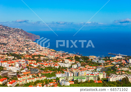 Funchal city aerial panoramic view, Madeira 68571102