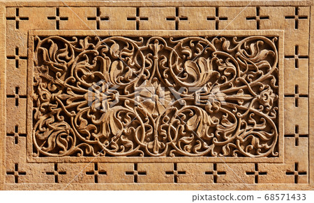 Rajasthan floral carving pattern, India 68571433