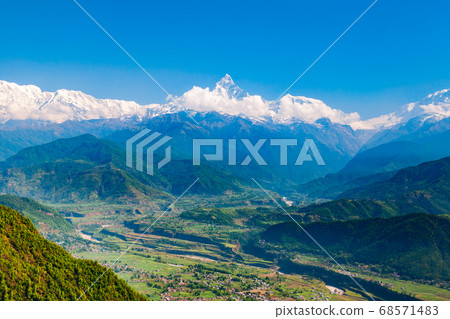 Annapurna mountains aerial panoramic view, Pokhara 68571483