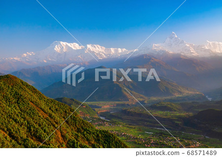 Annapurna mountains aerial panoramic view, Pokhara Annapurna mountains aerial panoramic view, Pokhara 68571489
