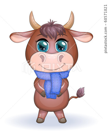 Cute cartoon bull with a scarf on his neck with Cute cartoon bull with a scarf on his neck with 68571821