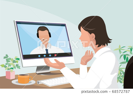 young asian woman talking to customer service representative through video conference call 68572787
