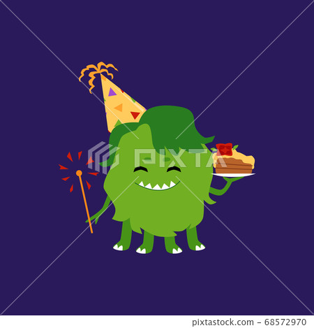 Funny green monster in party hat 