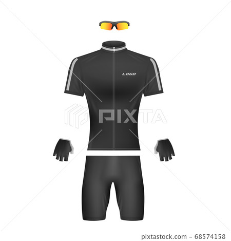 Black bicycle rider uniform - realistic mockup of cycling clothes Black bicycle rider uniform - realistic mockup of cycling clothes 68574158