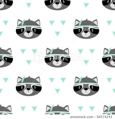 seamless pattern of raccoon isolated on white - Stock Illustration ...