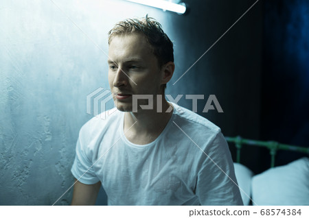 Portrait of psycho man with tired face, insomnia Portrait of psycho man with tired face, insomnia 68574384