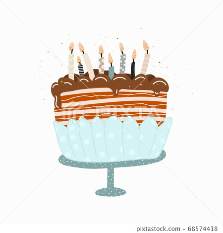 Cake with candles. Anniversary celebration. Vector for design t-shirts typography cards and posters. 68574418
