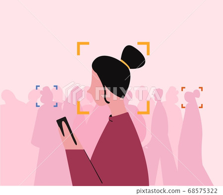 Face biometric and identity recognition. Identification and scanning technology protection. 68575322