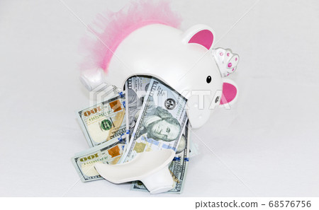 White broken piggy bank with pink ears and tutu White broken piggy bank with pink ears and tutu 68576756
