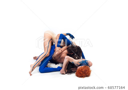 The group of modern dancers, art contemp dance, blue and white combination of emotions The group of modern dancers, art contemp dance, blue and white combination of emotions 68577164
